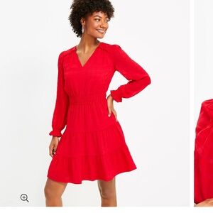 LOFT Textured Plaid Tiered V-Neck Dress, size 10, originally $80